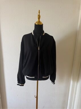 Zara Black Bomber Jacket with White Stripe Trim